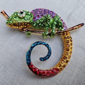 Multi-colored Chameleon Rhinestone Brooch/Pin